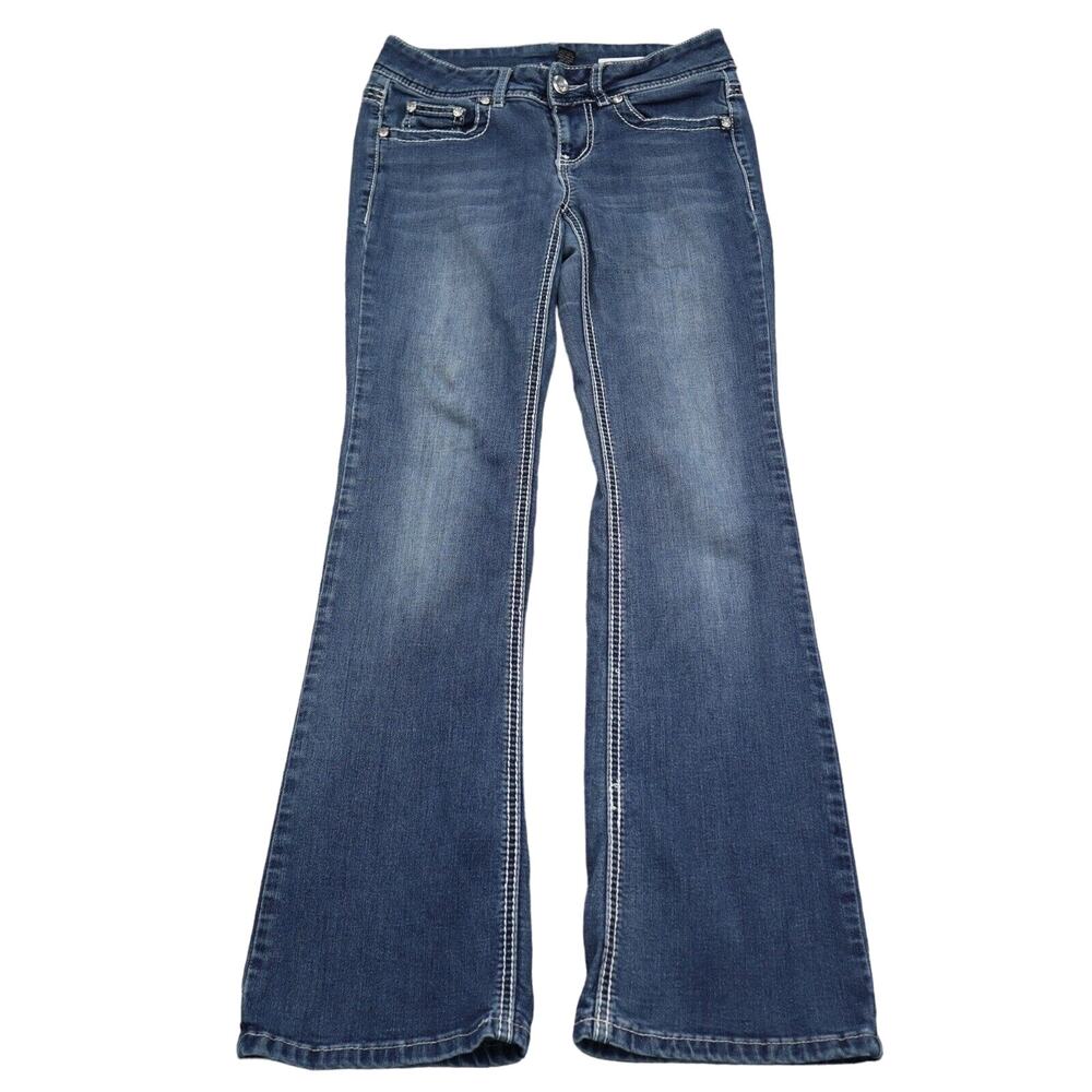 Casual Pants Womens 2 Blue Denim Flat Front Flare Stretch Pockets Jeans Bottoms